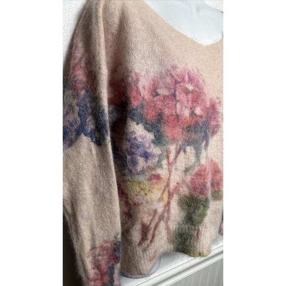 Bartolini Italy Sweater Small Lightweight Pullover Pink Floral Alpaca Mohair - Picture 3 of 8